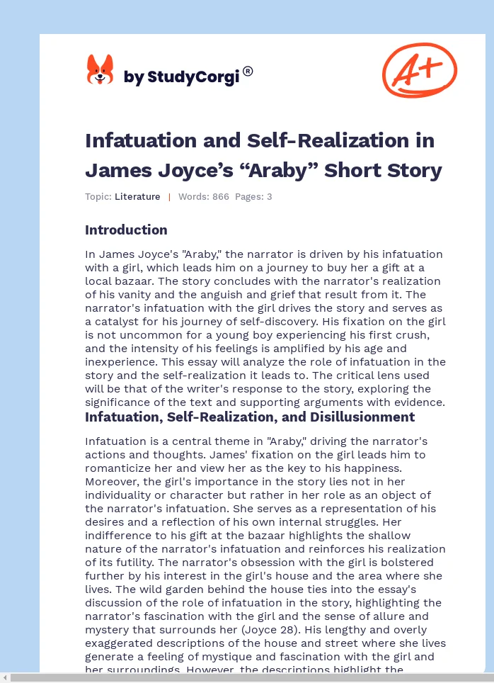 Infatuation and Self-Realization in James Joyce’s “Araby” Short Story. Page 1