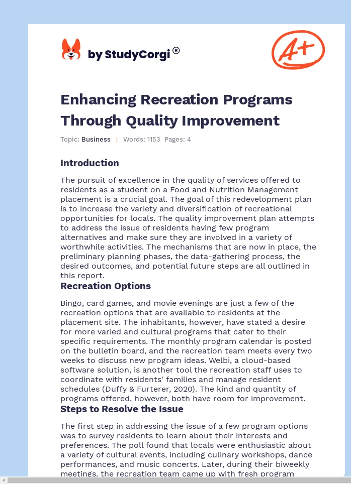 Enhancing Recreation Programs Through Quality Improvement. Page 1
