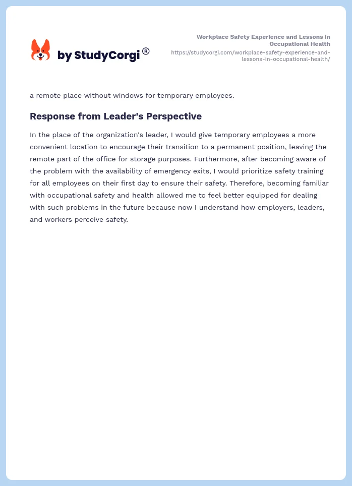 Workplace Safety Experience and Lessons in Occupational Health. Page 2
