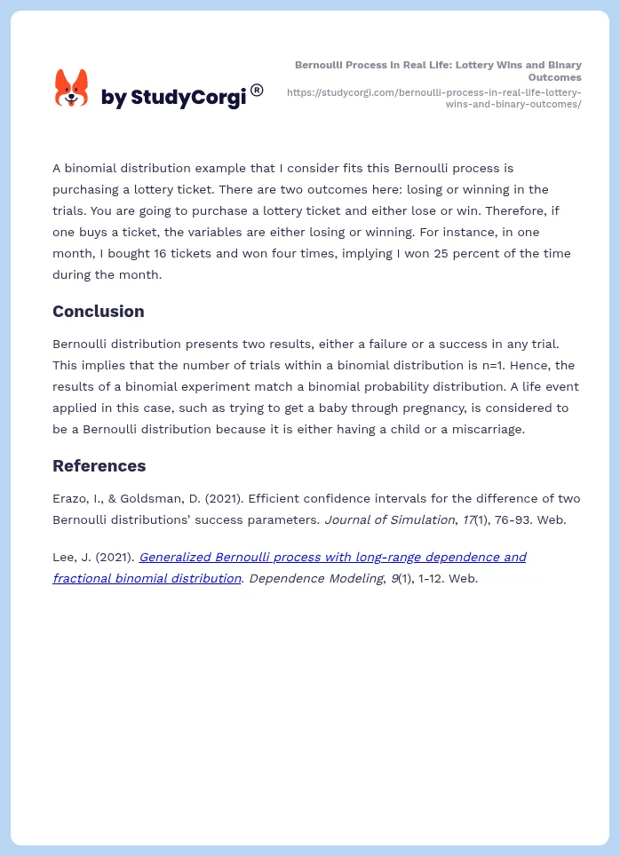 Bernoulli Process in Real Life: Lottery Wins and Binary Outcomes. Page 2