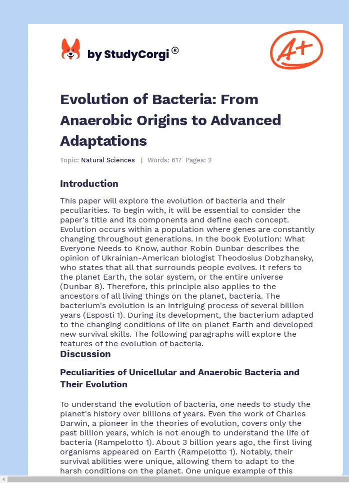 Evolution of Bacteria: From Anaerobic Origins to Advanced Adaptations. Page 1