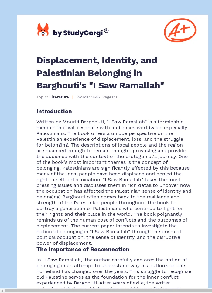 Displacement, Identity, and Palestinian Belonging in Barghouti's "I Saw Ramallah". Page 1