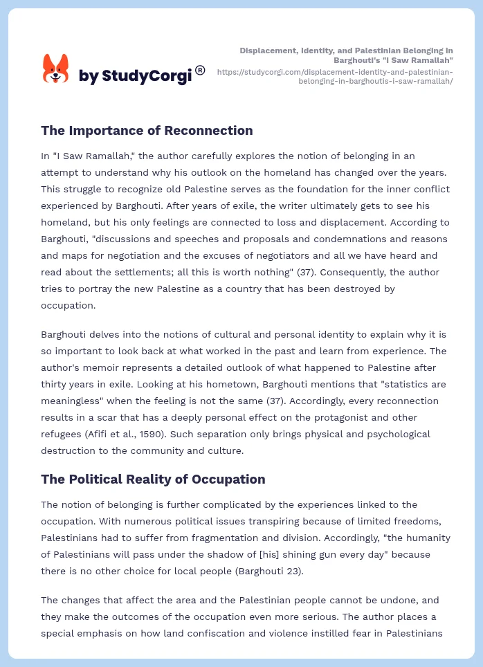 Displacement, Identity, and Palestinian Belonging in Barghouti's "I Saw Ramallah". Page 2