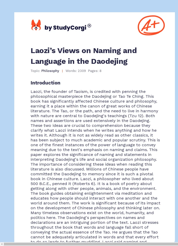 Laozi’s Views on Naming and Language in the Daodejing. Page 1