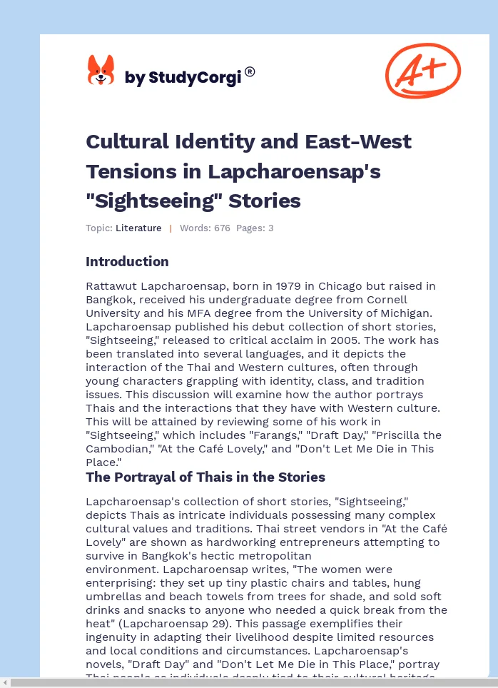 Cultural Identity and East-West Tensions in Lapcharoensap's "Sightseeing" Stories. Page 1