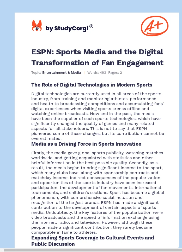 ESPN: Sports Media and the Digital Transformation of Fan Engagement. Page 1