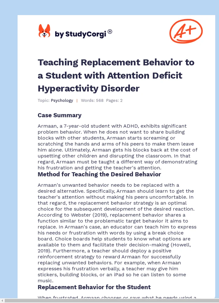 Teaching Replacement Behavior to a Student with Attention Deficit Hyperactivity Disorder. Page 1