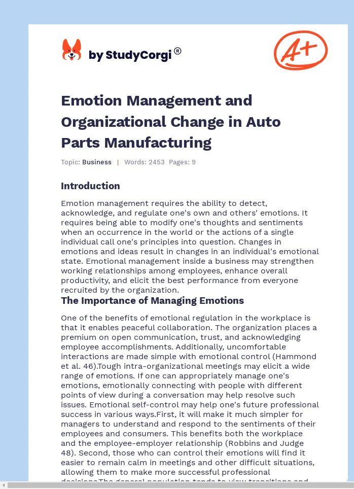 Emotion Management and Organizational Change in Auto Parts Manufacturing. Page 1