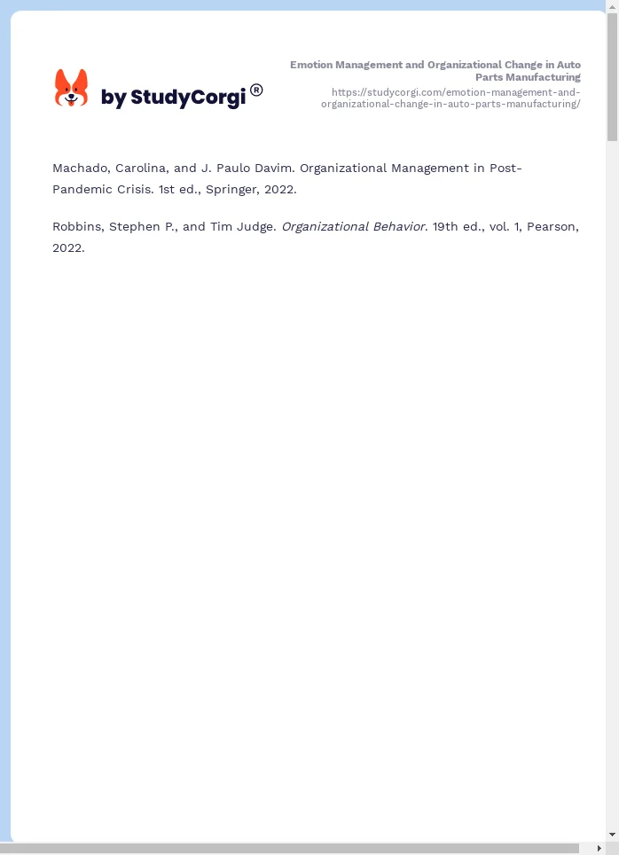 Emotion Management and Organizational Change in Auto Parts Manufacturing. Page 2
