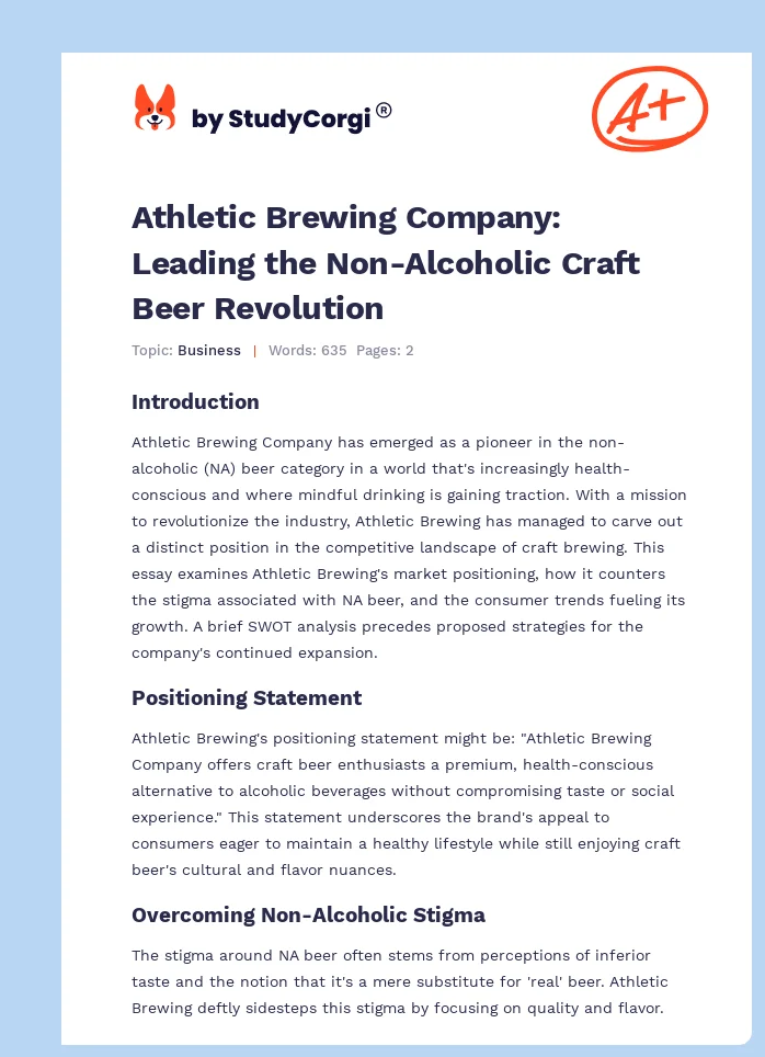 Athletic Brewing Company: Leading the Non-Alcoholic Craft Beer Revolution. Page 1