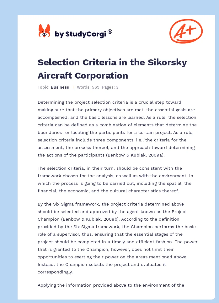 Selection Criteria in the Sikorsky Aircraft Corporation. Page 1