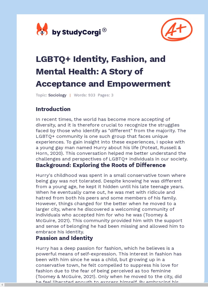 LGBTQ+ Identity, Fashion, and Mental Health: A Story of Acceptance and Empowerment. Page 1