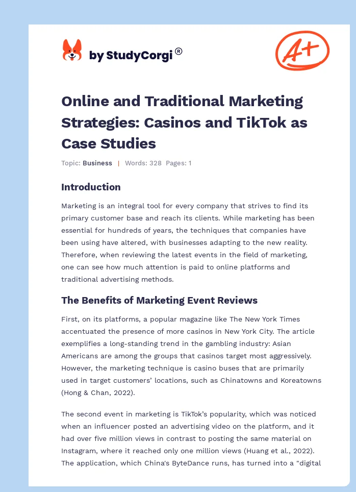 Online and Traditional Marketing Strategies: Casinos and TikTok as Case Studies. Page 1