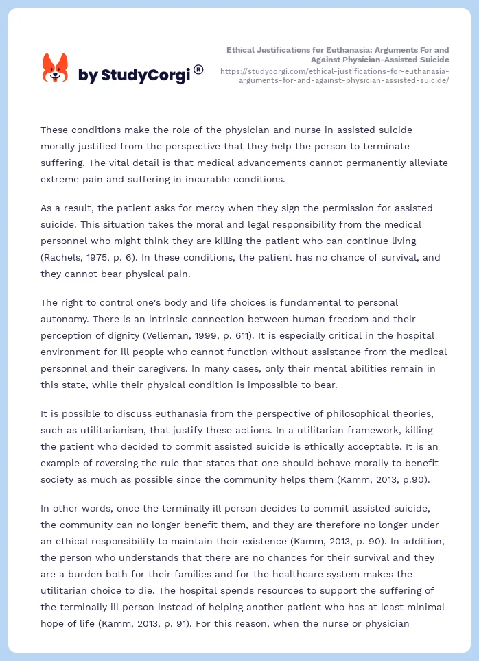 Ethical Justifications for Euthanasia: Arguments For and Against Physician-Assisted Suicide. Page 2
