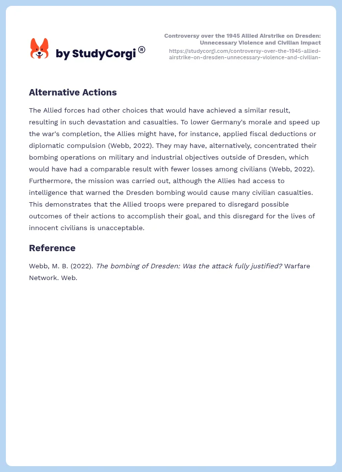 Controversy over the 1945 Allied Airstrike on Dresden: Unnecessary Violence and Civilian Impact. Page 2