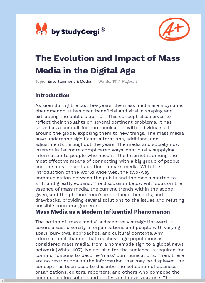 The Evolution and Impact of Mass Media in the Digital Age. Page 1