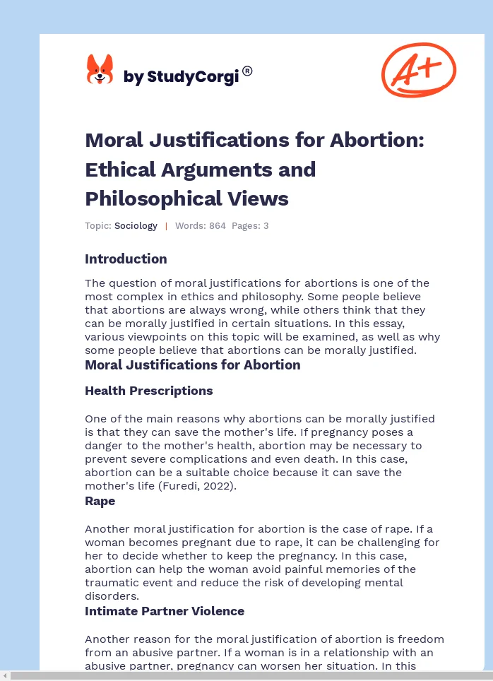Moral Justifications for Abortion: Ethical Arguments and Philosophical Views. Page 1