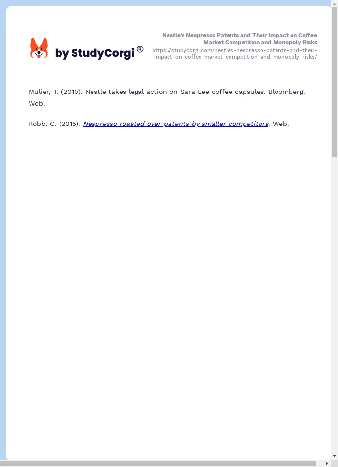 Nestle’s Nespresso Patents and Their Impact on Coffee Market Competition and Monopoly Risks. Page 2