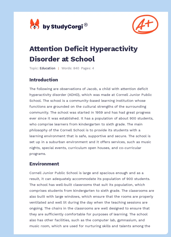Attention Deficit Hyperactivity Disorder at School. Page 1