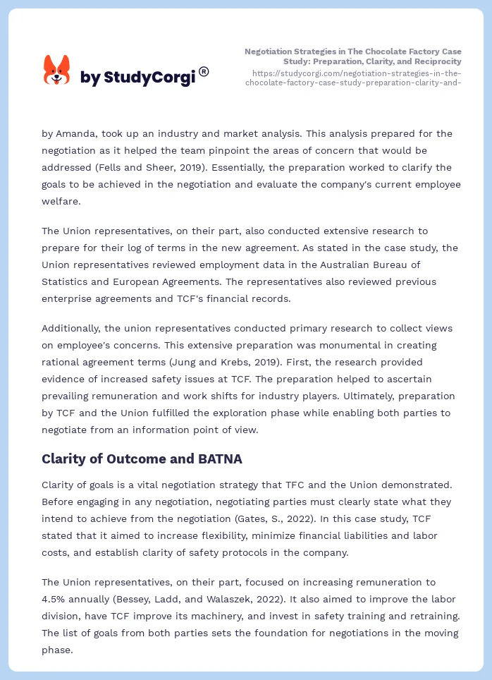 Negotiation Strategies in The Chocolate Factory Case Study: Preparation, Clarity, and Reciprocity. Page 2