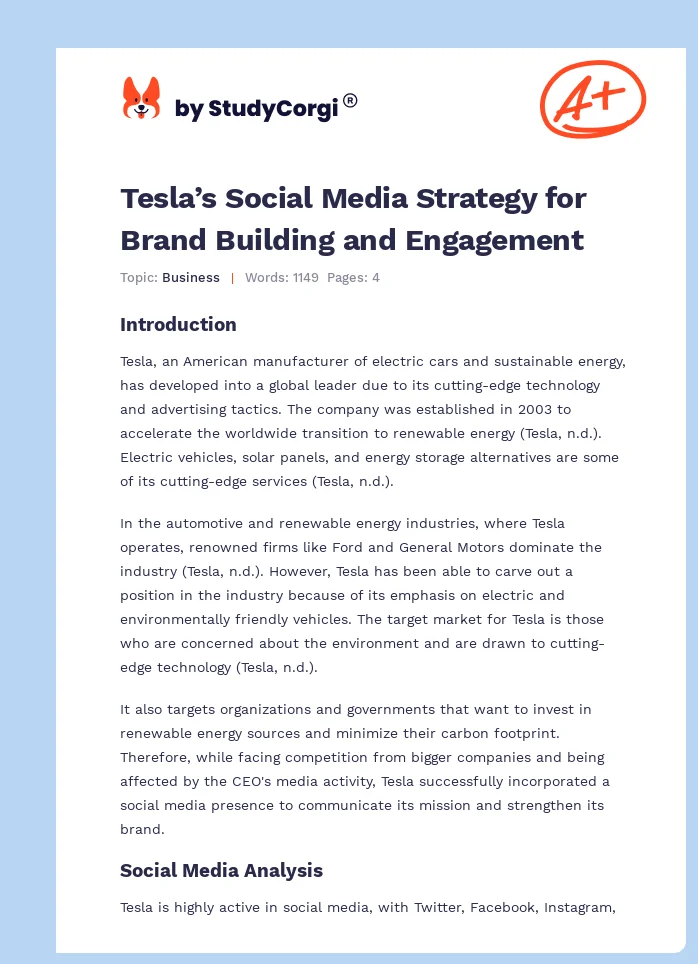Tesla’s Social Media Strategy for Brand Building and Engagement. Page 1
