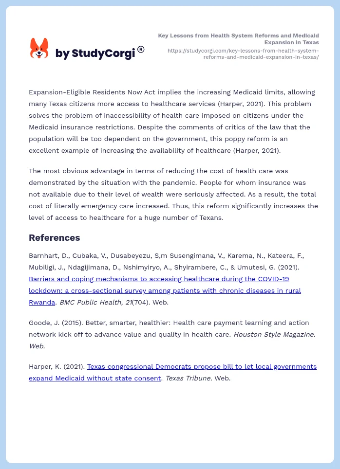 Key Lessons from Health System Reforms and Medicaid Expansion in Texas. Page 2