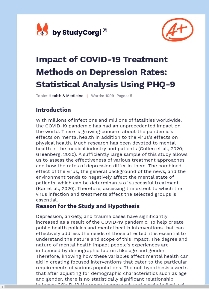 Impact of COVID-19 Treatment Methods on Depression Rates: Statistical Analysis Using PHQ-9. Page 1