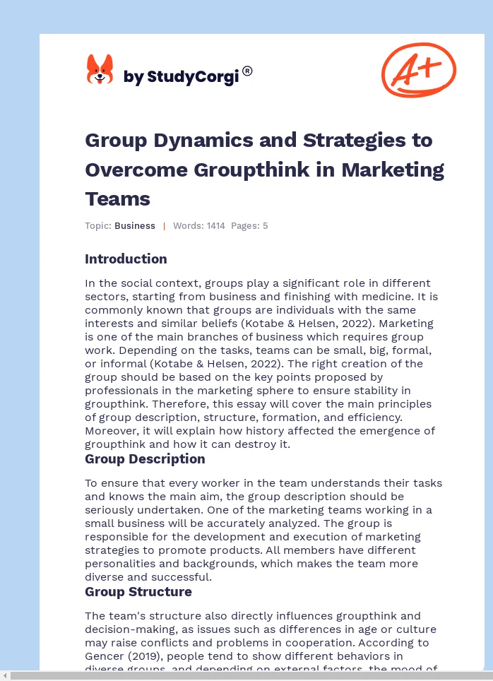 Group Dynamics and Strategies to Overcome Groupthink in Marketing Teams. Page 1