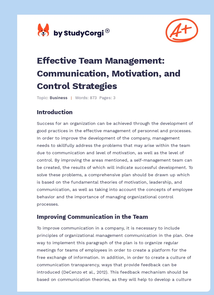 Effective Team Management: Communication, Motivation, and Control Strategies. Page 1
