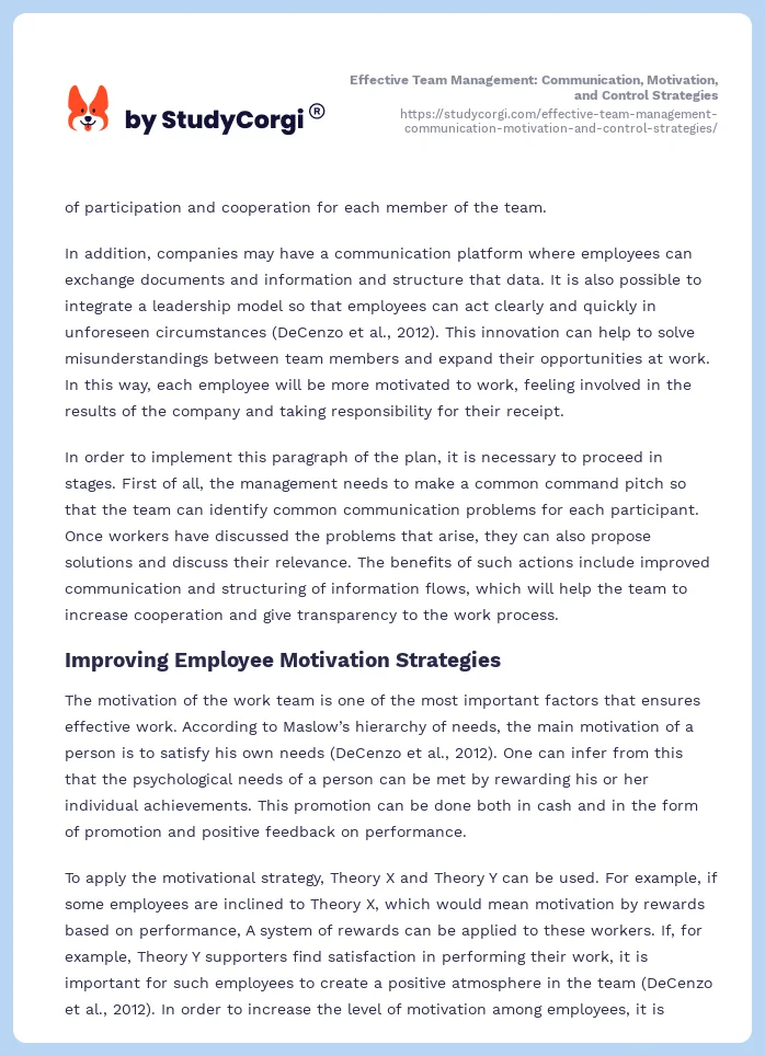 Effective Team Management: Communication, Motivation, and Control Strategies. Page 2