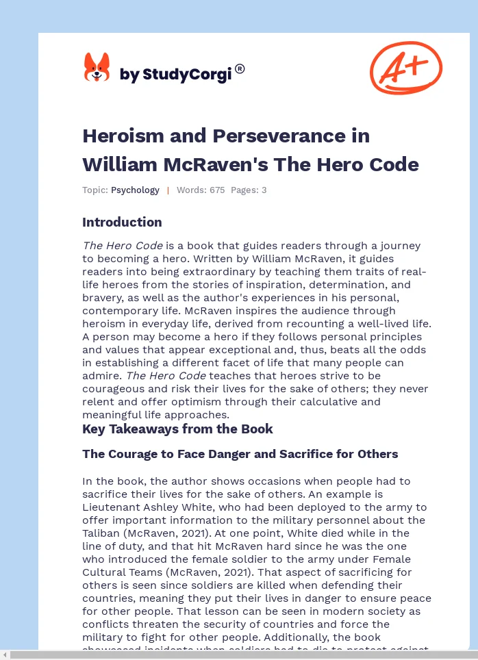 Heroism and Perseverance in William McRaven's The Hero Code. Page 1