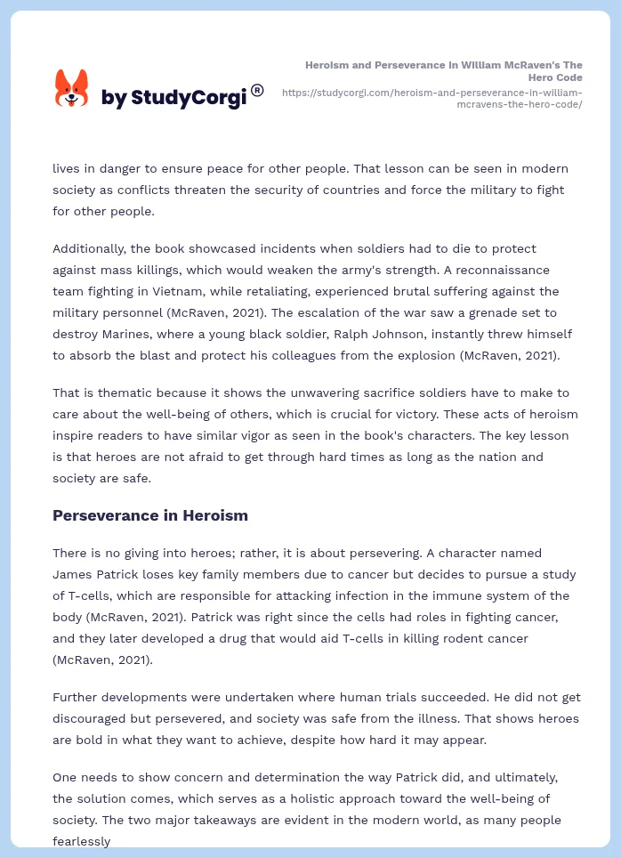 Heroism and Perseverance in William McRaven's The Hero Code. Page 2