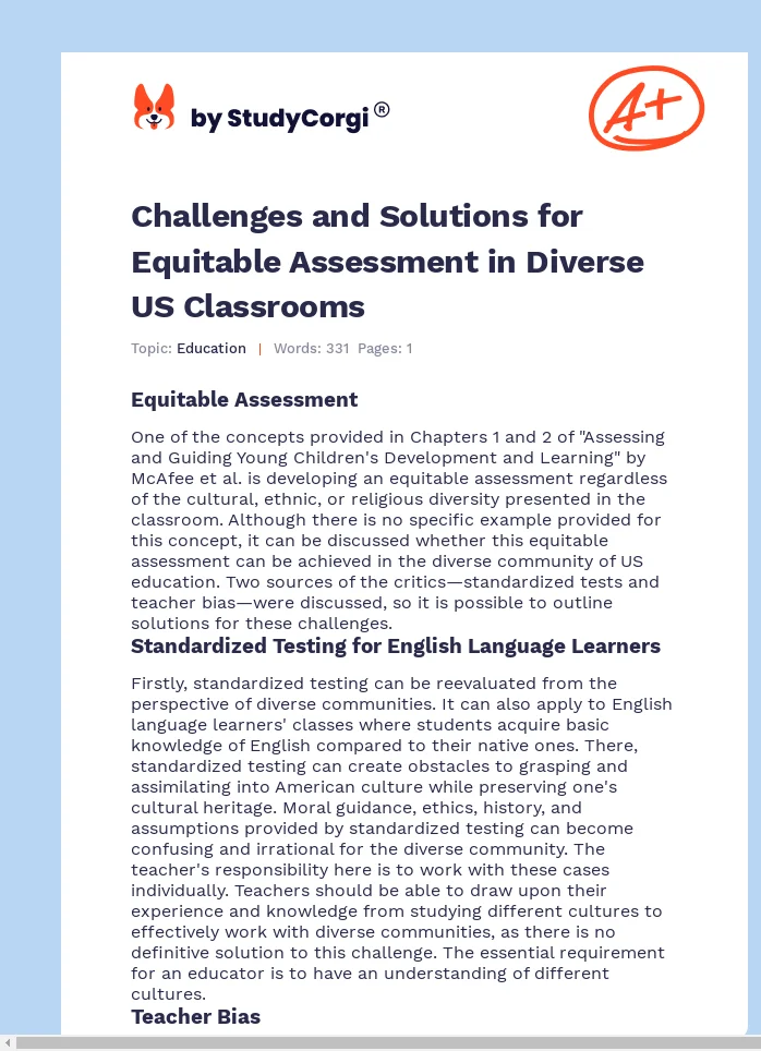 Challenges and Solutions for Equitable Assessment in Diverse US Classrooms. Page 1