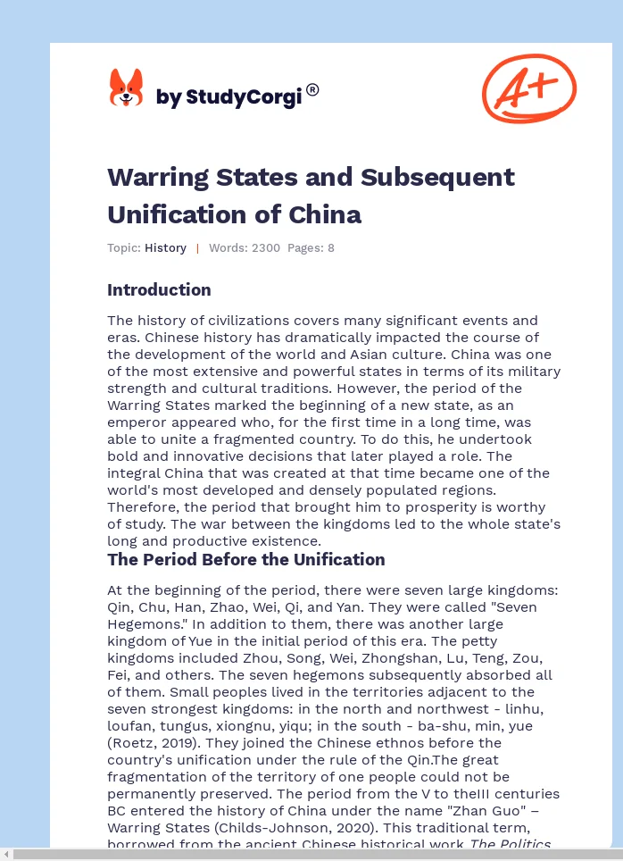 Warring States and Subsequent Unification of China. Page 1
