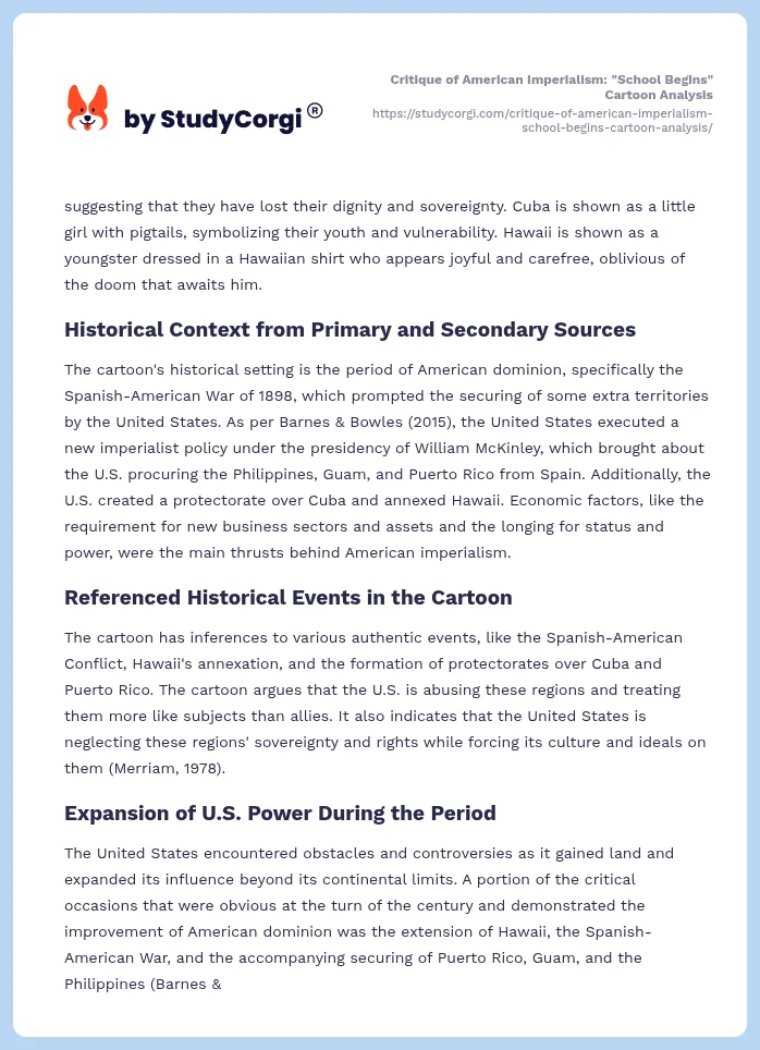 Critique of American Imperialism: "School Begins" Cartoon Analysis. Page 2