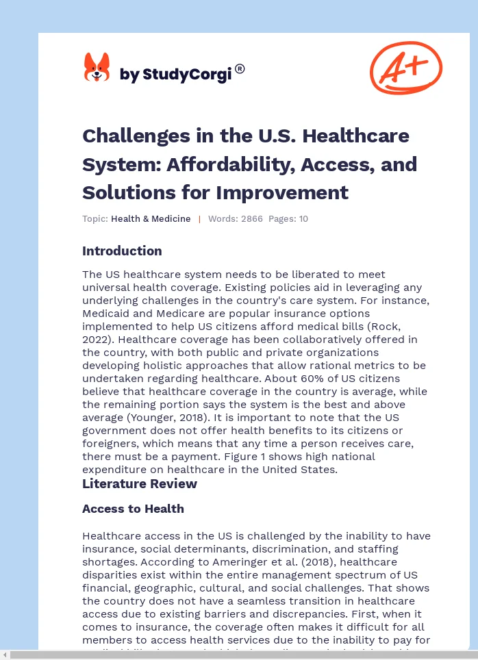 Challenges in the U.S. Healthcare System: Affordability, Access, and Solutions for Improvement. Page 1