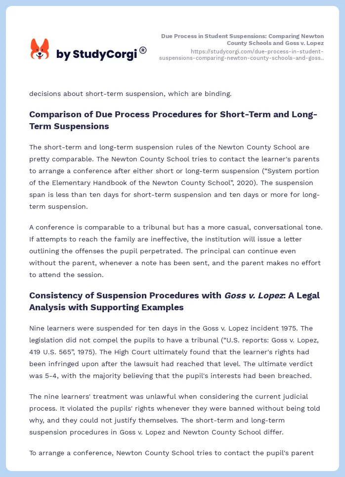 Due Process in Student Suspensions: Comparing Newton County Schools and Goss v. Lopez. Page 2