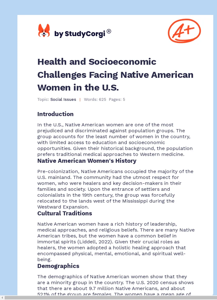 Health and Socioeconomic Challenges Facing Native American Women in the U.S.. Page 1
