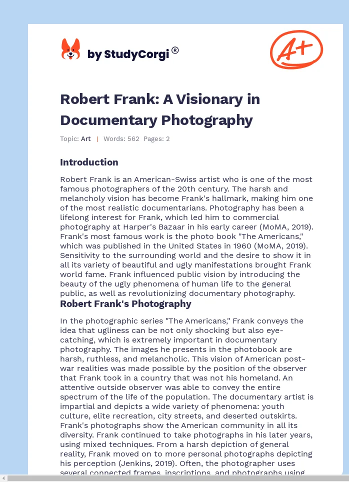 Robert Frank: A Visionary in Documentary Photography. Page 1