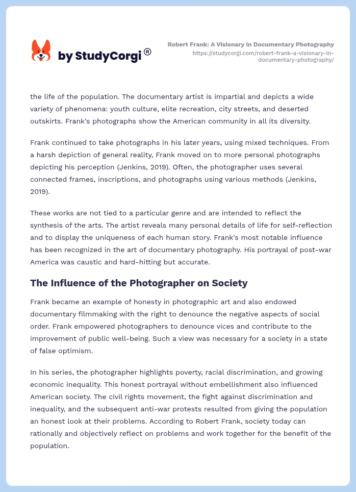 Robert Frank: A Visionary in Documentary Photography. Page 2