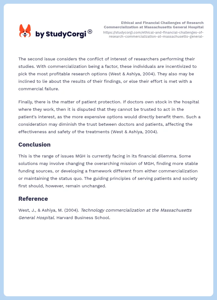 Ethical and Financial Challenges of Research Commercialization at Massachusetts General Hospital. Page 2
