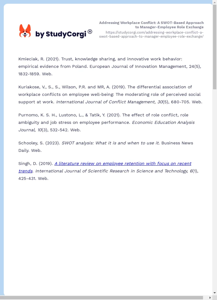 Addressing Workplace Conflict: A SWOT-Based Approach to Manager-Employee Role Exchange. Page 2