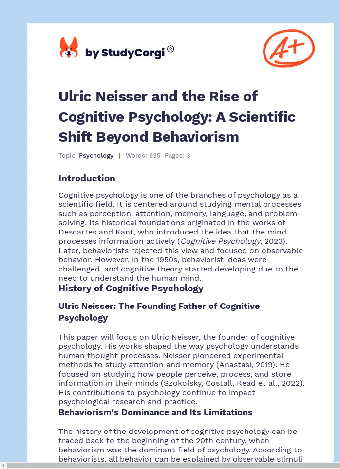 Ulric Neisser and the Rise of Cognitive Psychology: A Scientific Shift Beyond Behaviorism. Page 1