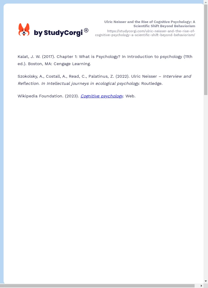 Ulric Neisser and the Rise of Cognitive Psychology: A Scientific Shift Beyond Behaviorism. Page 2