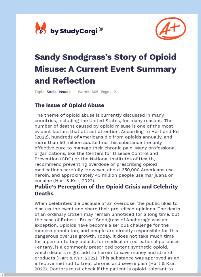 Sandy Snodgrass’s Story of Opioid Misuse: A Current Event Summary and Reflection. Page 1