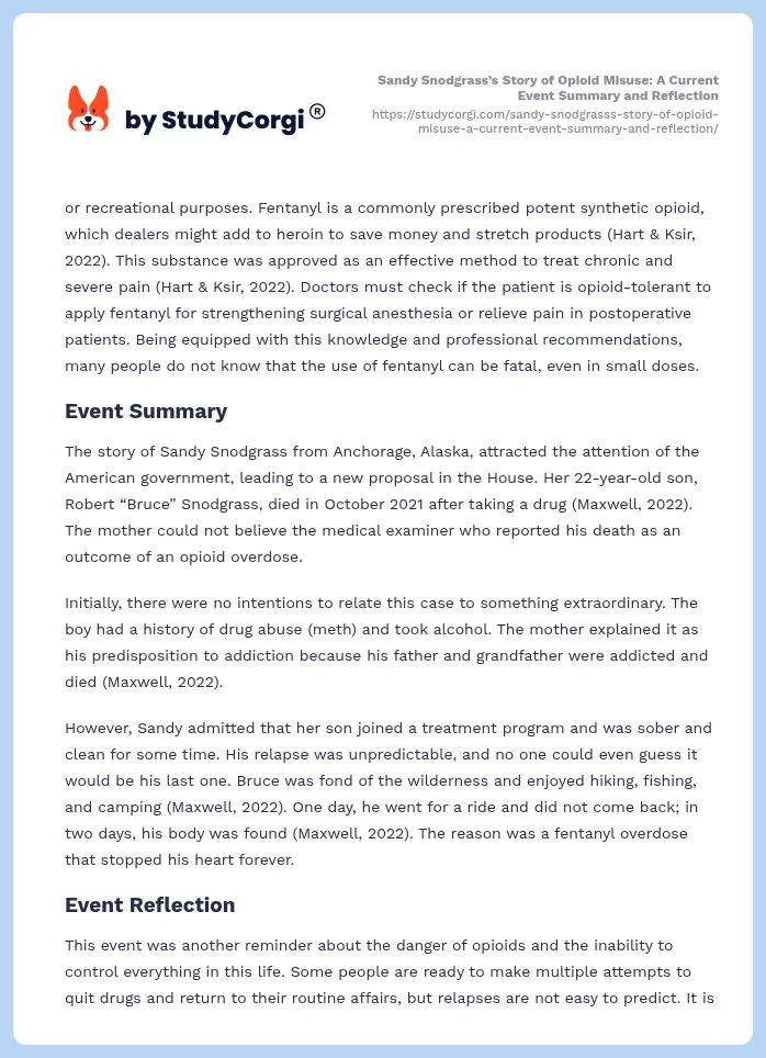 Sandy Snodgrass’s Story of Opioid Misuse: A Current Event Summary and Reflection. Page 2