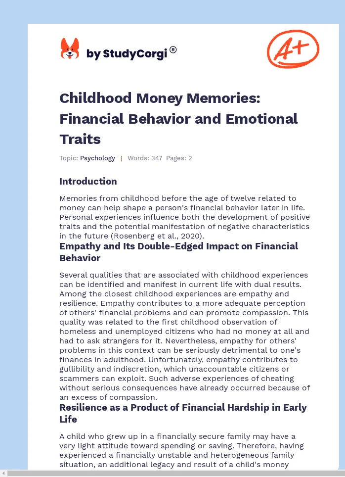 Childhood Money Memories: Financial Behavior and Emotional Traits. Page 1