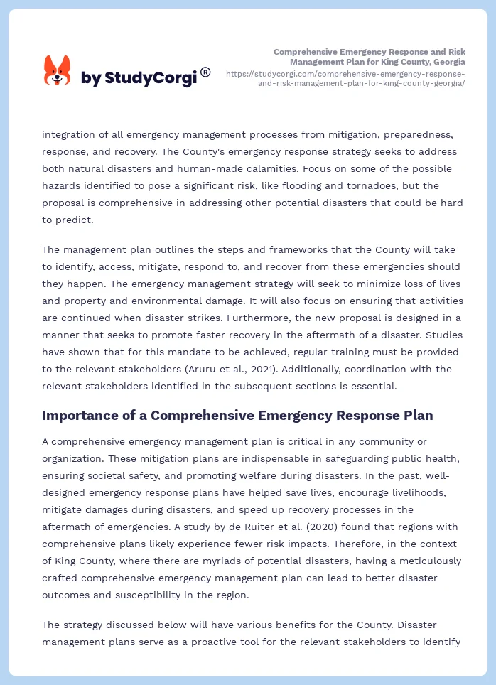 Comprehensive Emergency Response and Risk Management Plan for King County, Georgia. Page 2