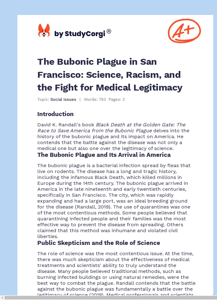 The Bubonic Plague in San Francisco: Science, Racism, and the Fight for Medical Legitimacy. Page 1