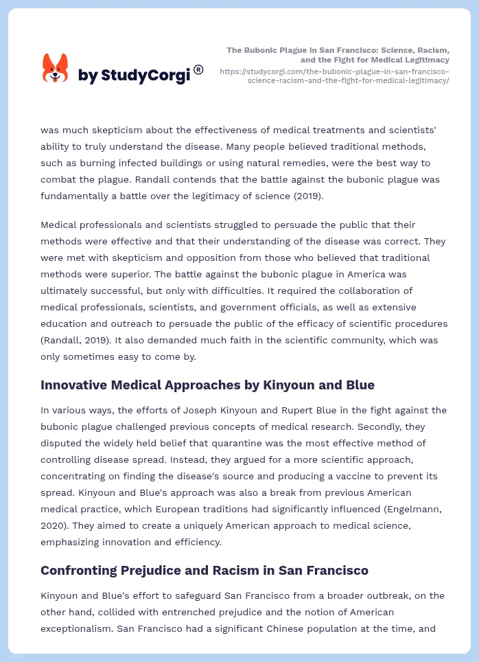 The Bubonic Plague in San Francisco: Science, Racism, and the Fight for Medical Legitimacy. Page 2